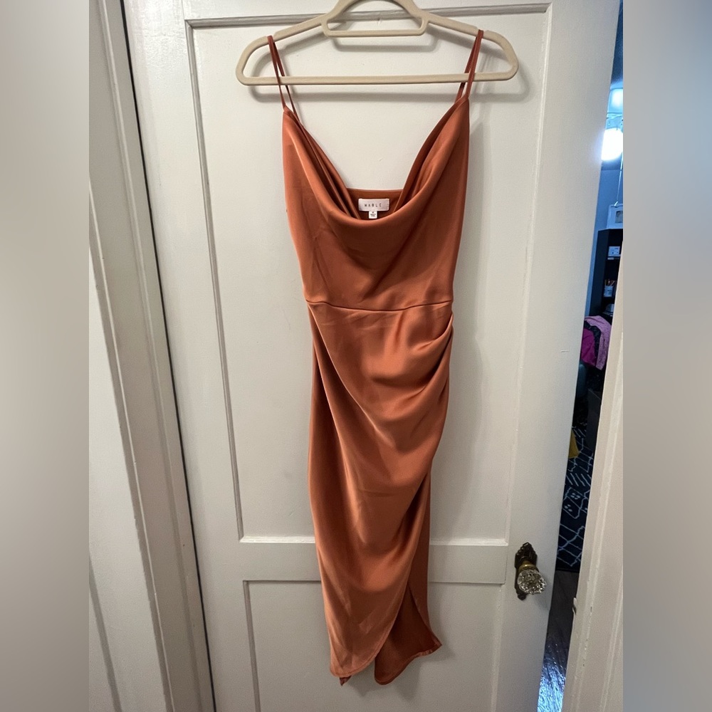 Burnt Orange Mable silk midi dress